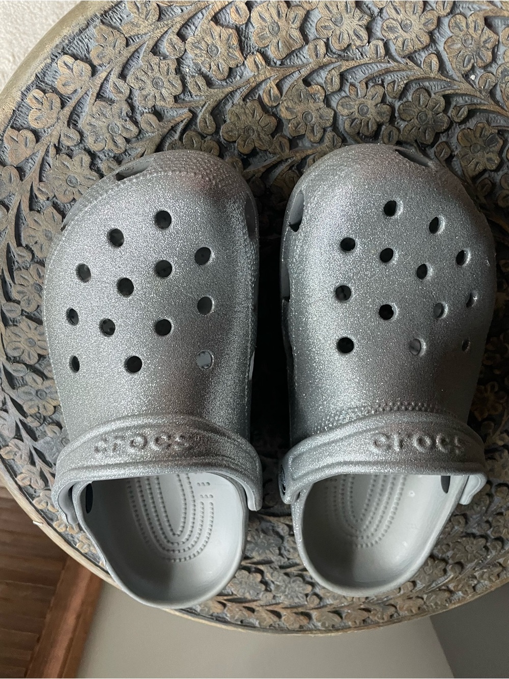 CROCS Women Silver Glitter  and tie dye Classic Clog
